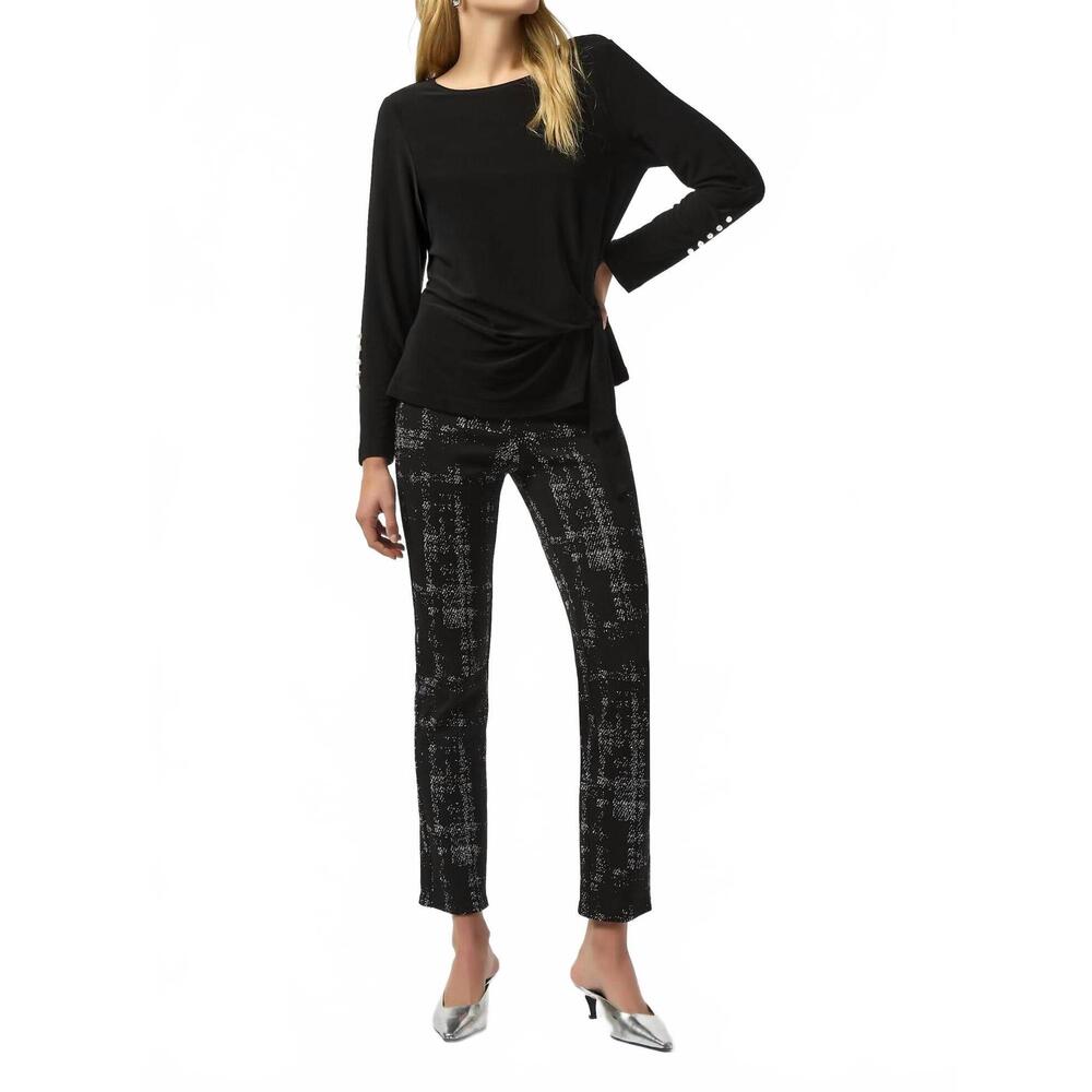 NEW JOSEPH RIBKOFF plaid jacquard slim ankle pants in black/off-white - Picture 4 of 4